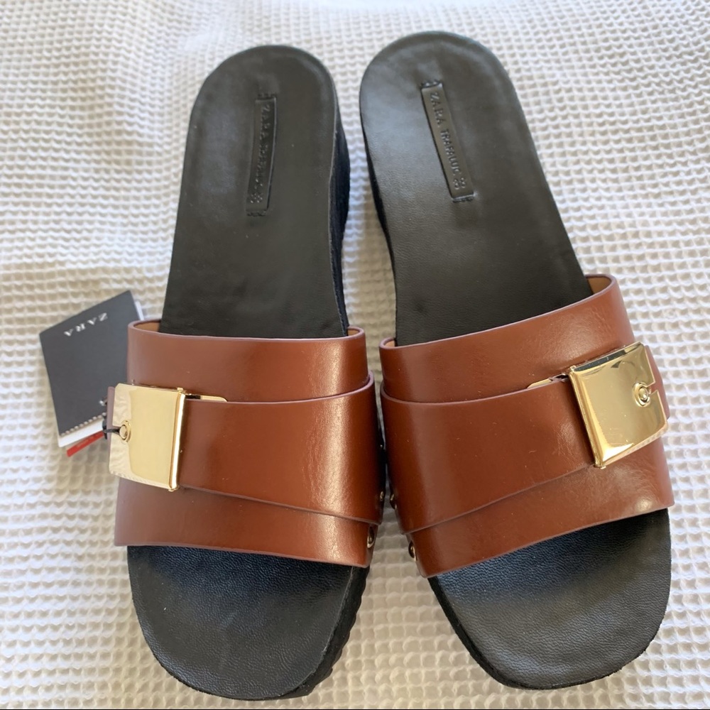Zara Slip On Platform Wedges Reddish Brown Size US 7.5 EUR 38